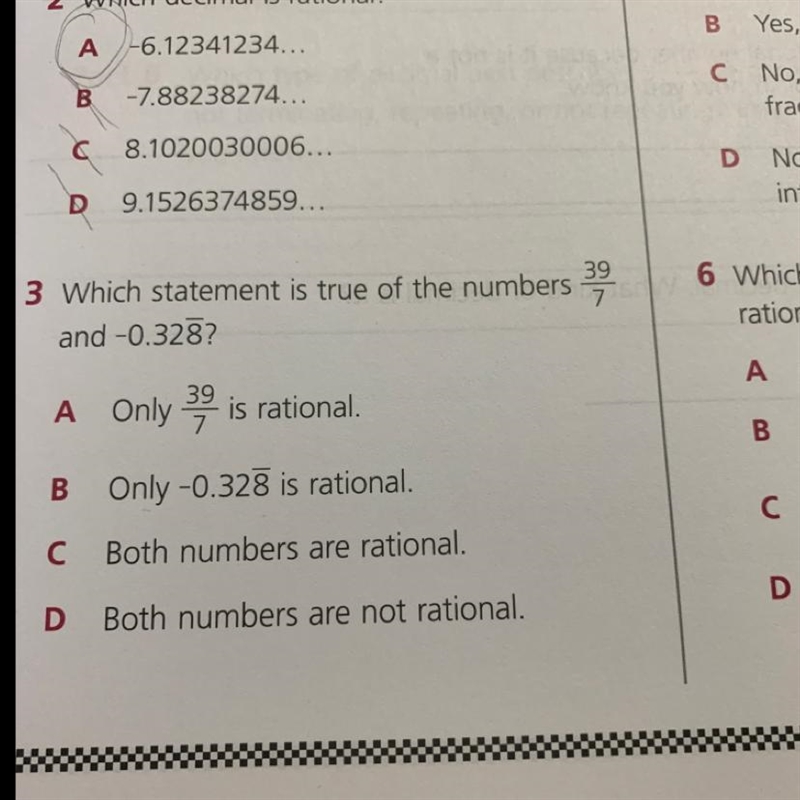 39 Which statement is true of the numbers and -0.328? 6 Which equ rational nu А 0.33. A-example-1