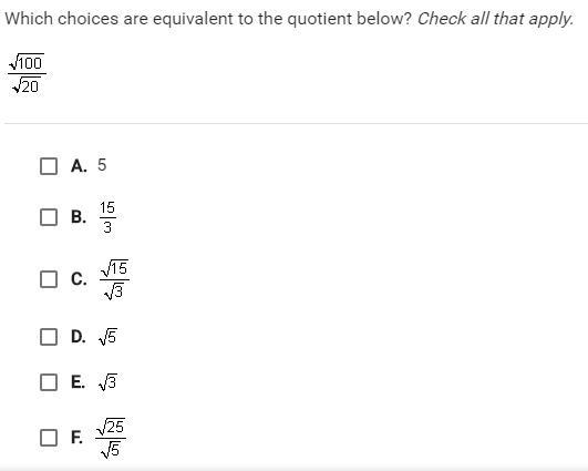 I believe one of the answers is D, but i cant find any other ones. Can someone check-example-1