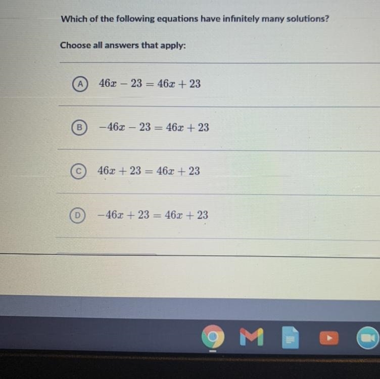 Which of the following equation have infinitely many solutions?-example-1