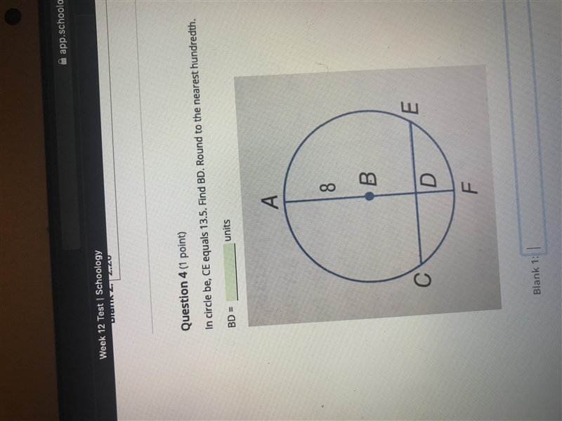 I’m the circle be, CE equals 13.5. Find BD. Round to the nearest hundredth-example-1