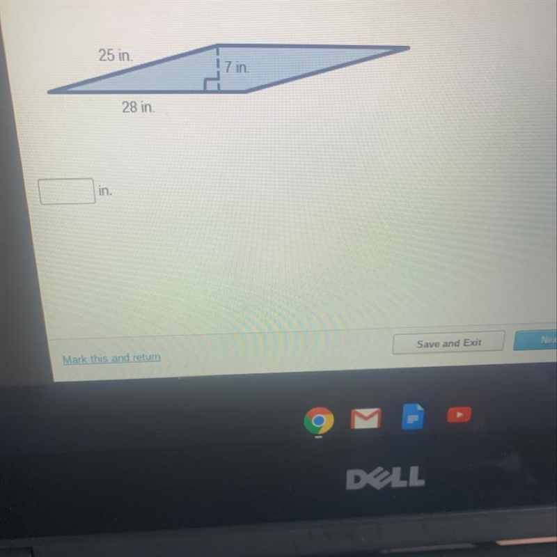 What number should Rhianna use for the height of the parallelogram if she uses 28 inches-example-1