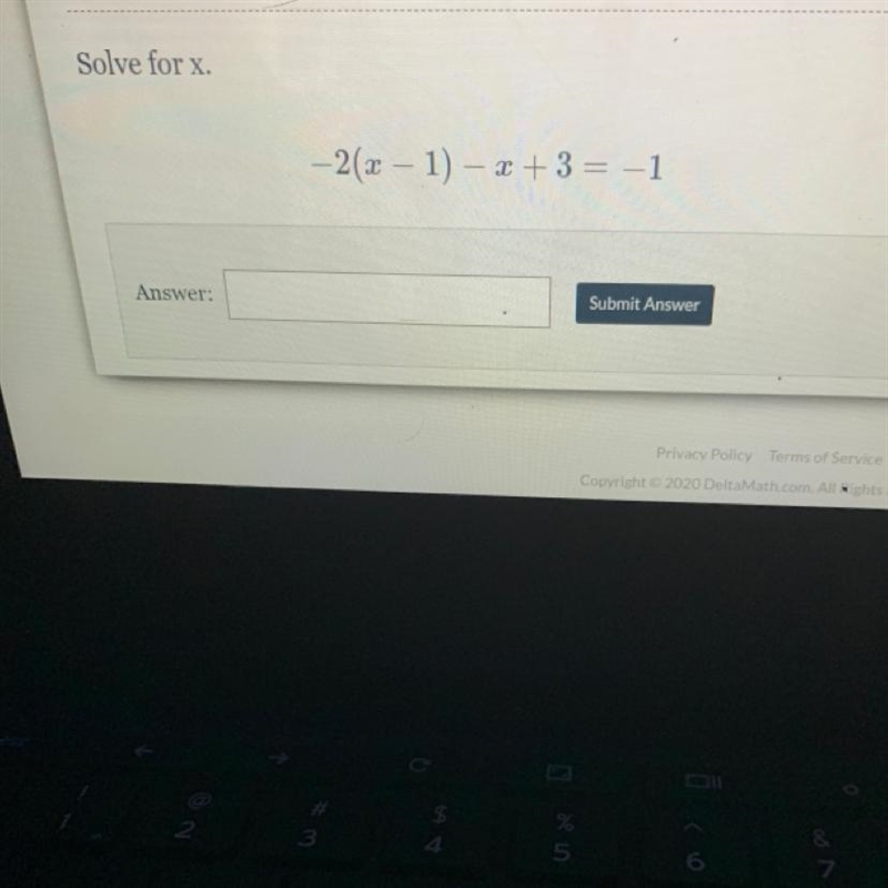 Solve for x. –2(x - 1) - x + 3 = -1 Anyone wanna help?-example-1