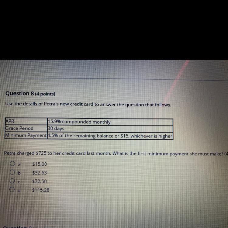 HELP ASAP!!!! a) 15 b) 32.63 c) 72.50 d) 115.28-example-1