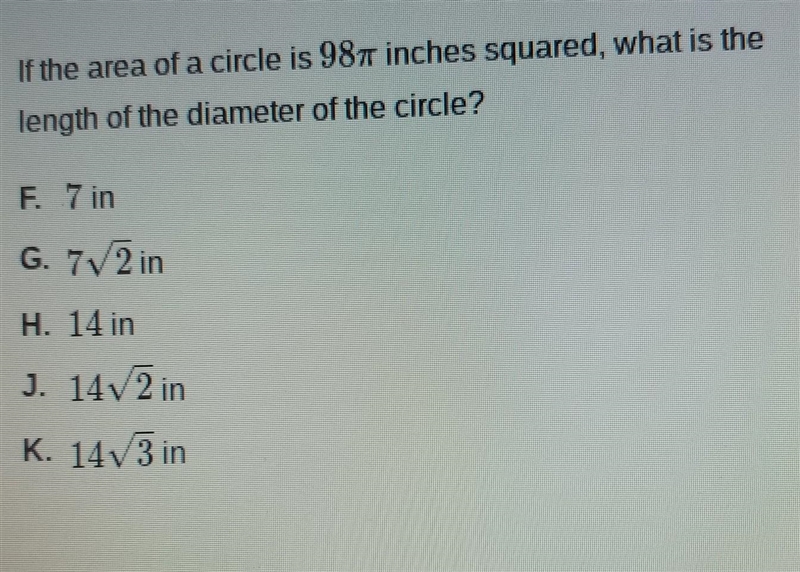 If the area of a circle is 98​-example-1