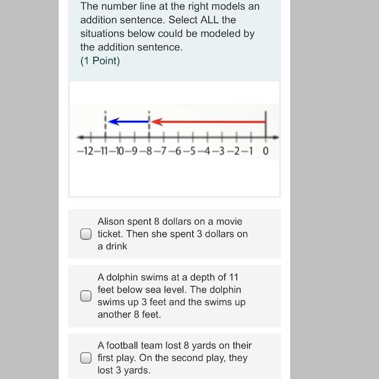 the number line at the right models an addition sentence select all the situations-example-1