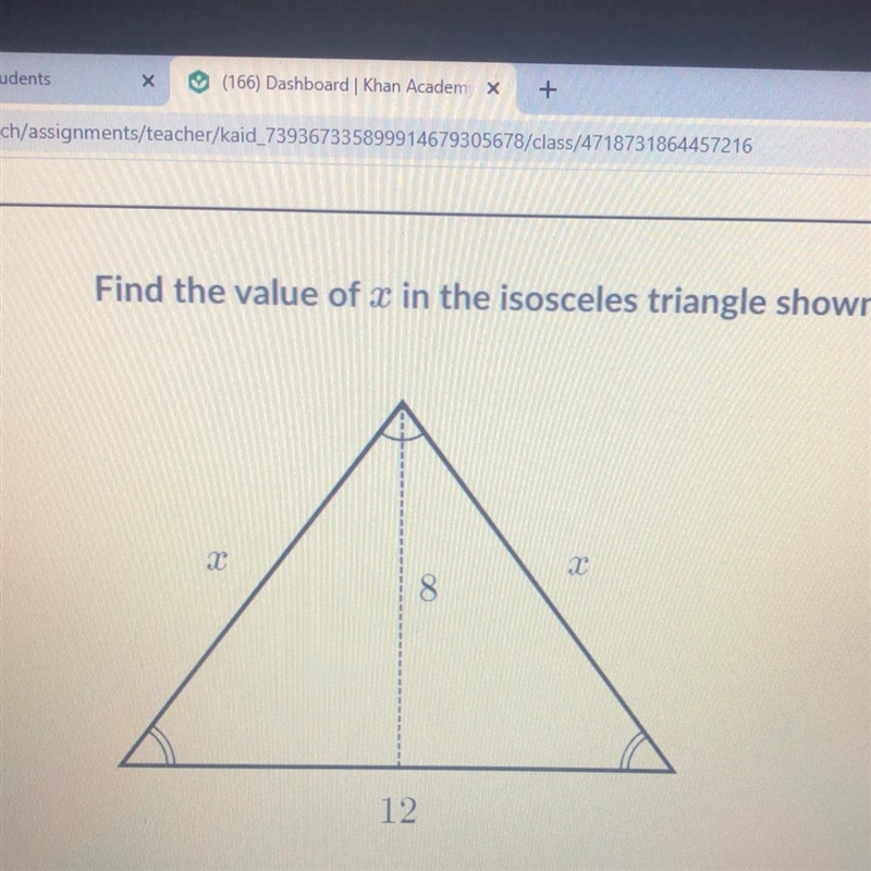 *30 points easy question* Find the value of x in the isosceles triangle shown below-example-1