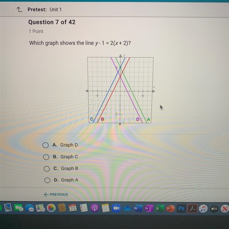 Which graph shows the line y- 1 = 2(x + 2)?-example-1