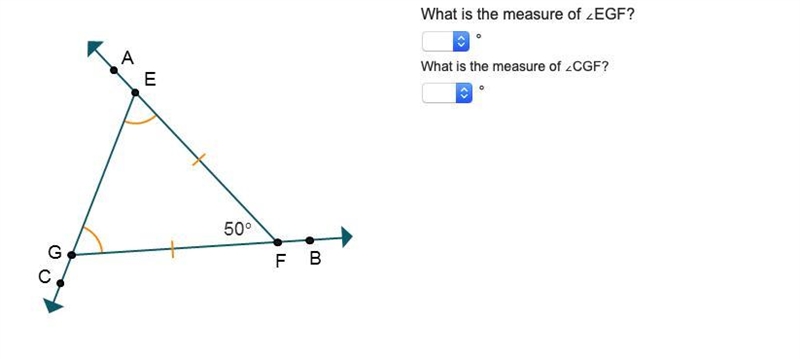 What is the measure of ∠EGF? ° What is the measure of ∠CGF?-example-1