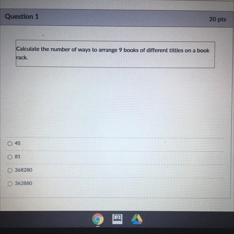 Calculate the number of ways to arrange 9 books of different tittles on a book rack-example-1