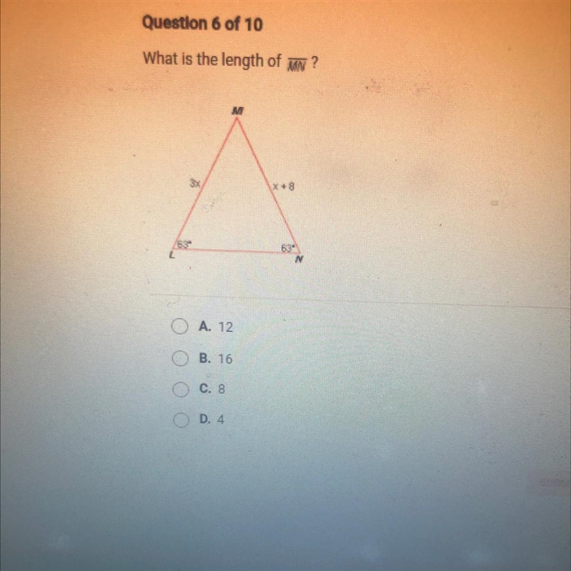 What is the length of mm? **8 A. 12 B. 16 C. 8 D. 4-example-1