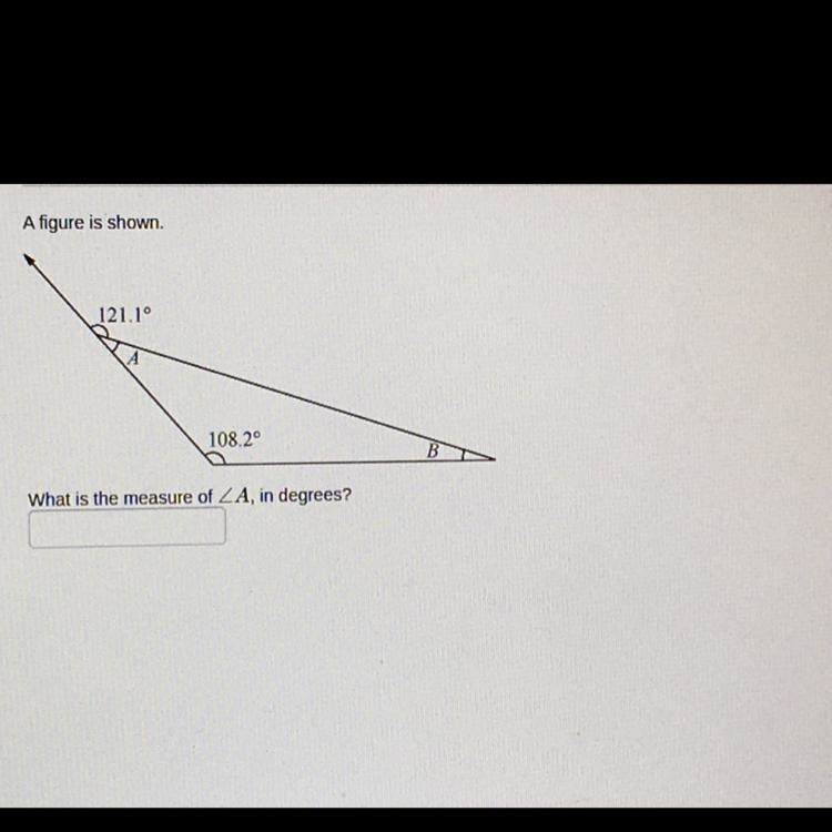 A figure is shown. What is the measure of ZA, in degrees?-example-1