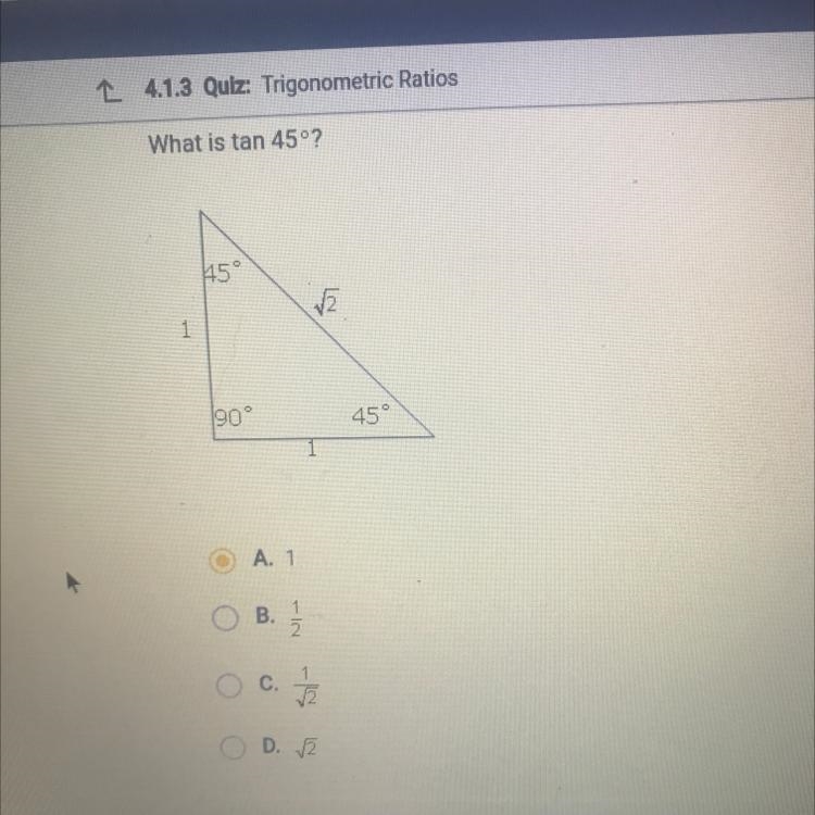 What is tan 45º? 15 1 90 45°-example-1