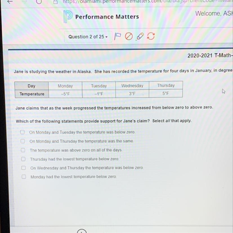 Jane is studying the weather in Alaska. she recorded the temperature for four days-example-1