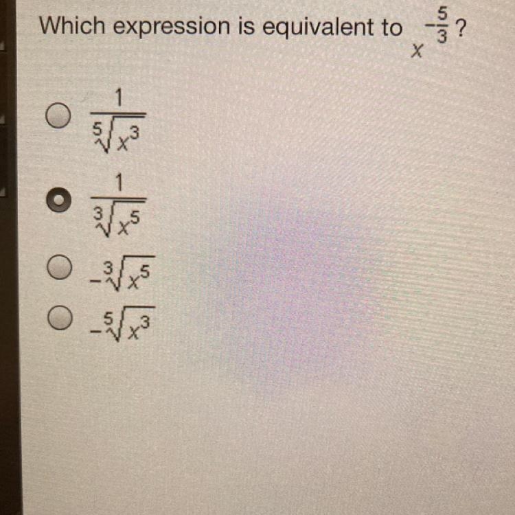 Which expression is equivalent to x^-5/3?-example-1