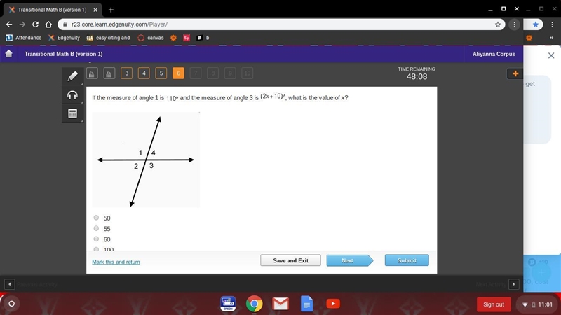 Pls help asapp picture attached If the measure of angle 1 is 110 degrees and the measure-example-1