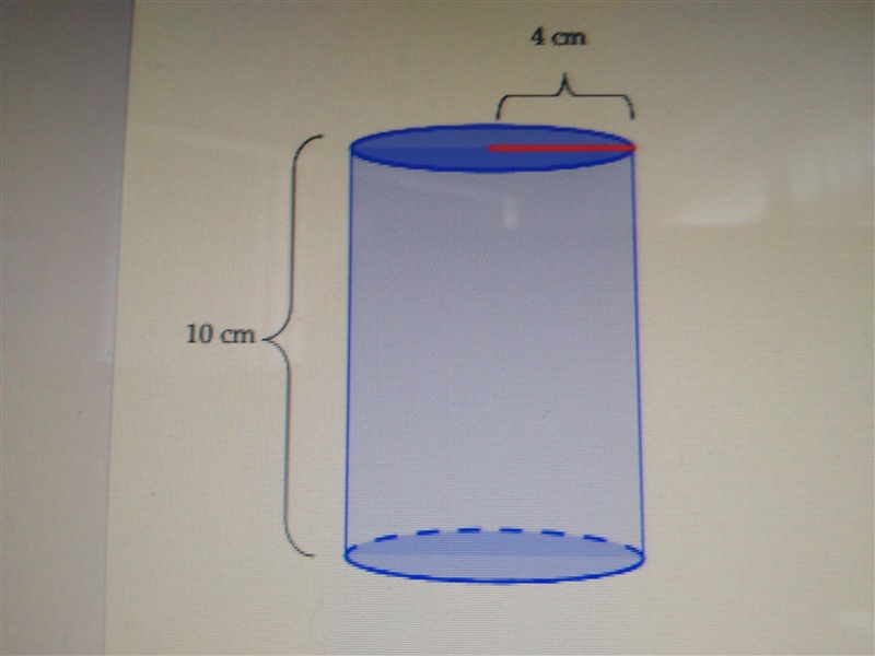 Find the surface area of the cylinder. A: 351.7cm² B: 502.4cm² C: 256.7cm² D: 35.2cm-example-1