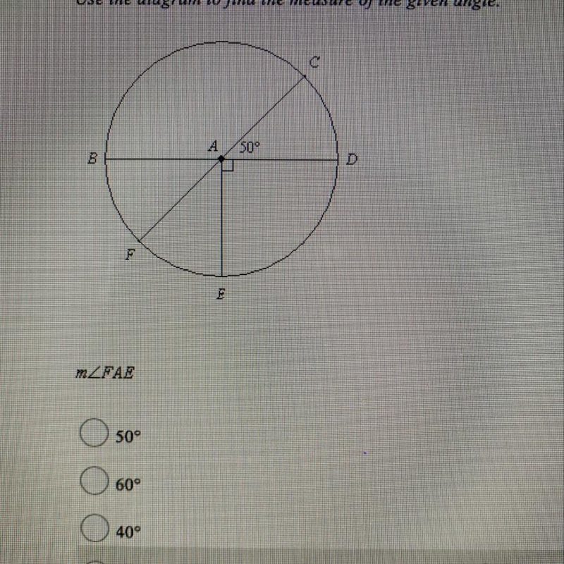 Use the diagram to find the measurement of the given angle-example-1