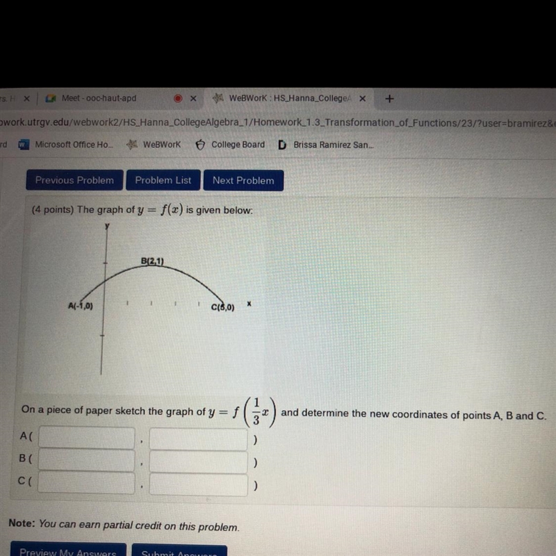 Y=f(1/3x) & find new coordinates-example-1