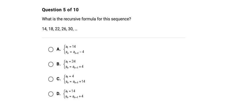 What is the recursive formula for this sequence 14,18,22,26,30-example-1