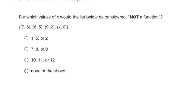 For which values of x would the list below be considered, "NOT a function&quot-example-1