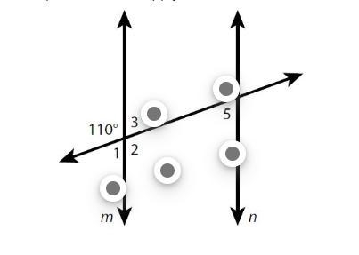 Lines m and n are parallel. Which of the other 5 named angles have a measure of 110°? Which-example-1