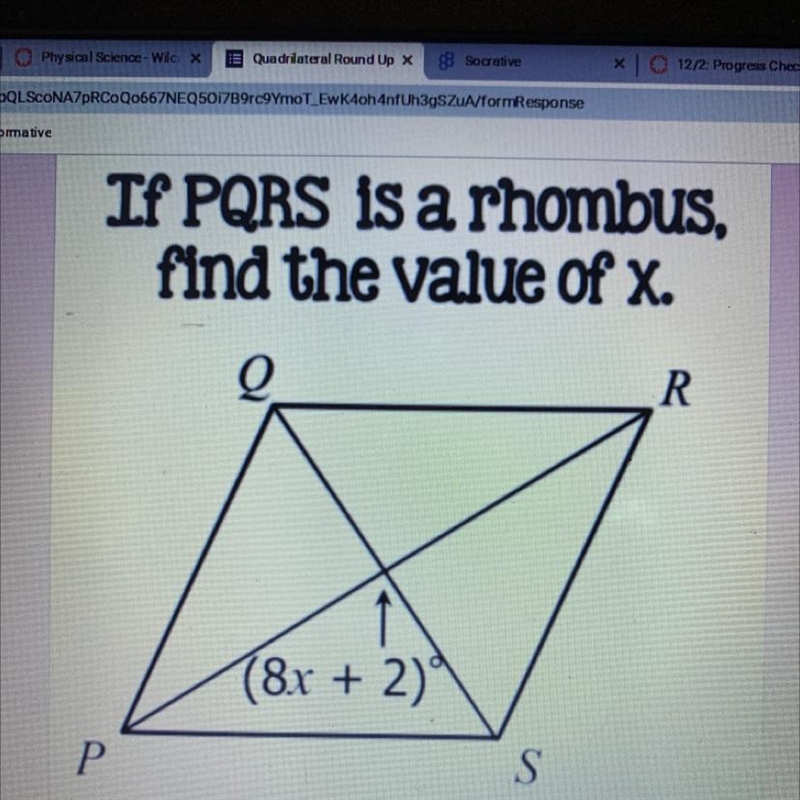 Find the value of x if PQRS is a rhombus-example-1