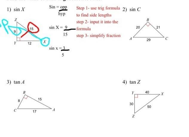 Find the value of each trigonometric ratio. Part 1​-example-1