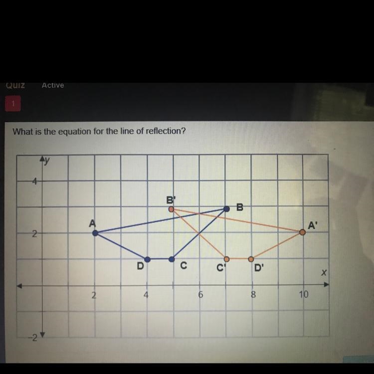 What is the equation for the line of reflection? X=6 y=6 y=x y=2-example-1