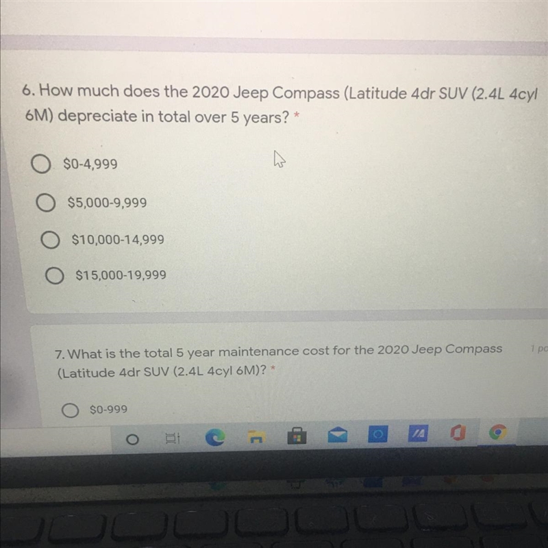 How much does the 2020 keep compass depreciate in total over 5 years?-example-1