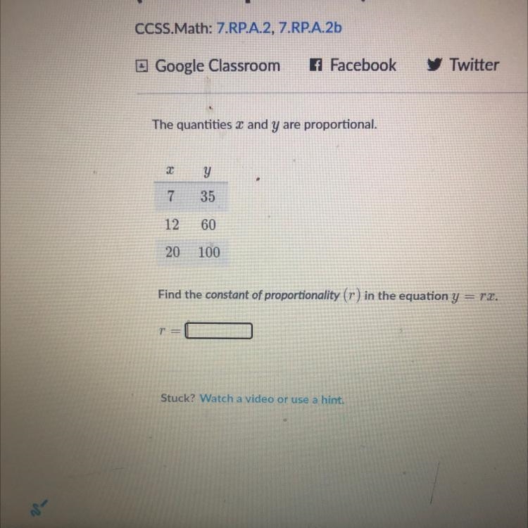 Find the constant of proportionality (r) in the equation y=rx-example-1