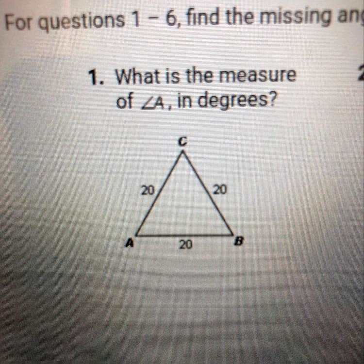 What is the measure of ZA, in degrees? 20-example-1