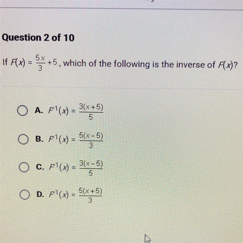 If f(x) = 5x/3 + 5, which of the following is the inverse of f(x)?-example-1