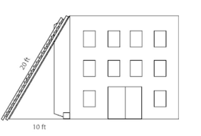 The drawing below shows a ladder leaning against a building. Part A: How tall is the-example-1