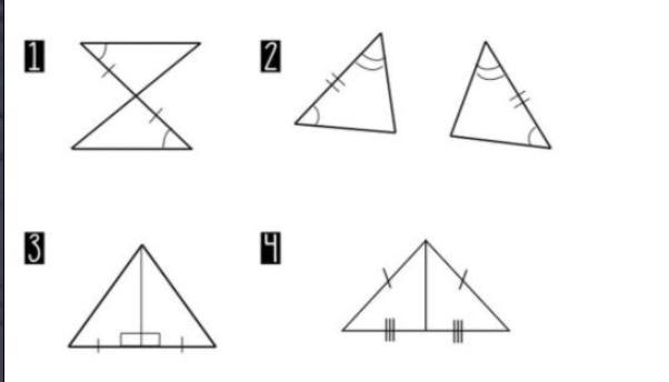 GEOMETRY what method could be used to prove congruency for each of the four triangles-example-1