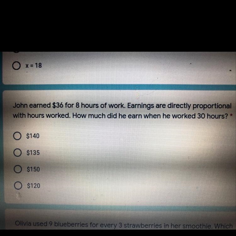 John earned $36 for 8 hours of work. Earnings are directly proportional with hours-example-1