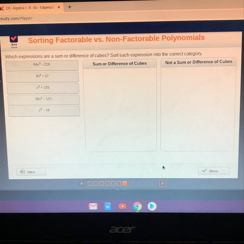 Check Which expressions are a sum or difference of cubes? Sort each expression into-example-1