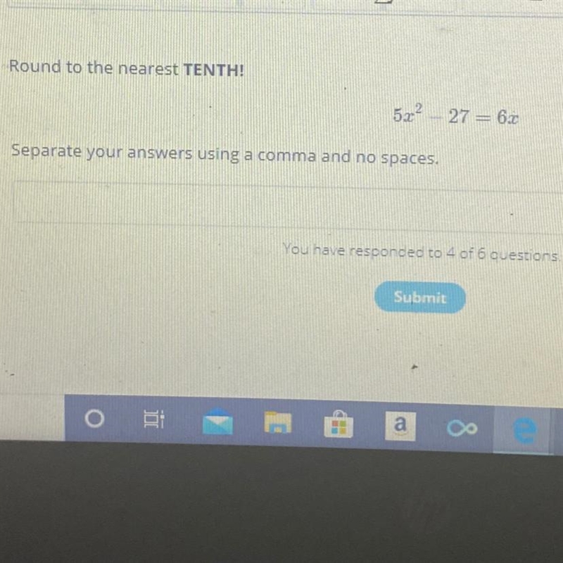 Help me round to the nearest tenth 5x^2-27=6x-example-1