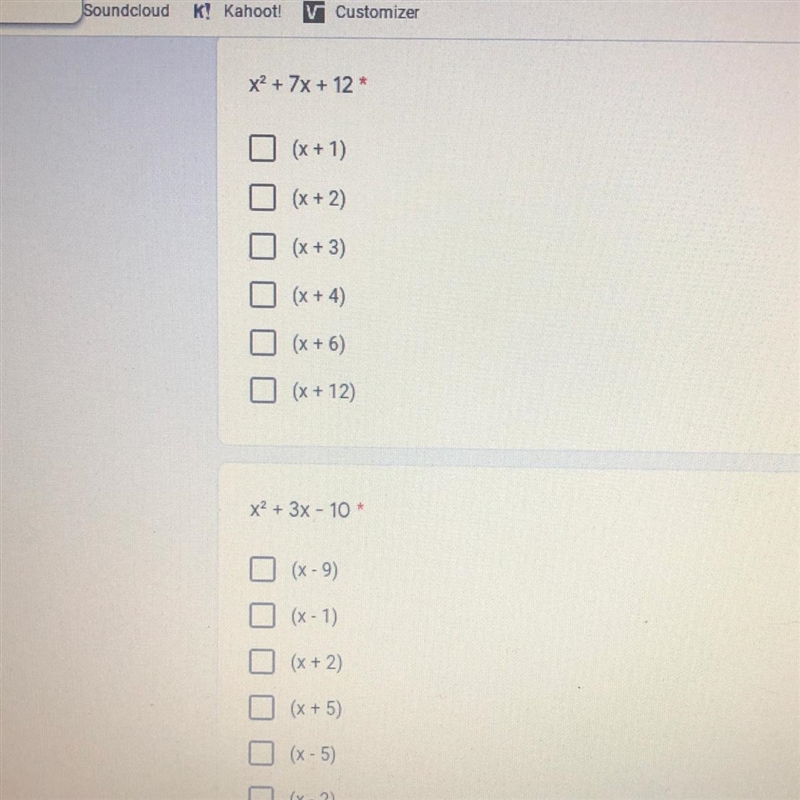 Factoring trinomials Select two for each-example-1