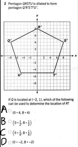 HELP please. Pentagon QRSTU is dilated to form pentagon Q'R'S'T'U' . If Q is located-example-1