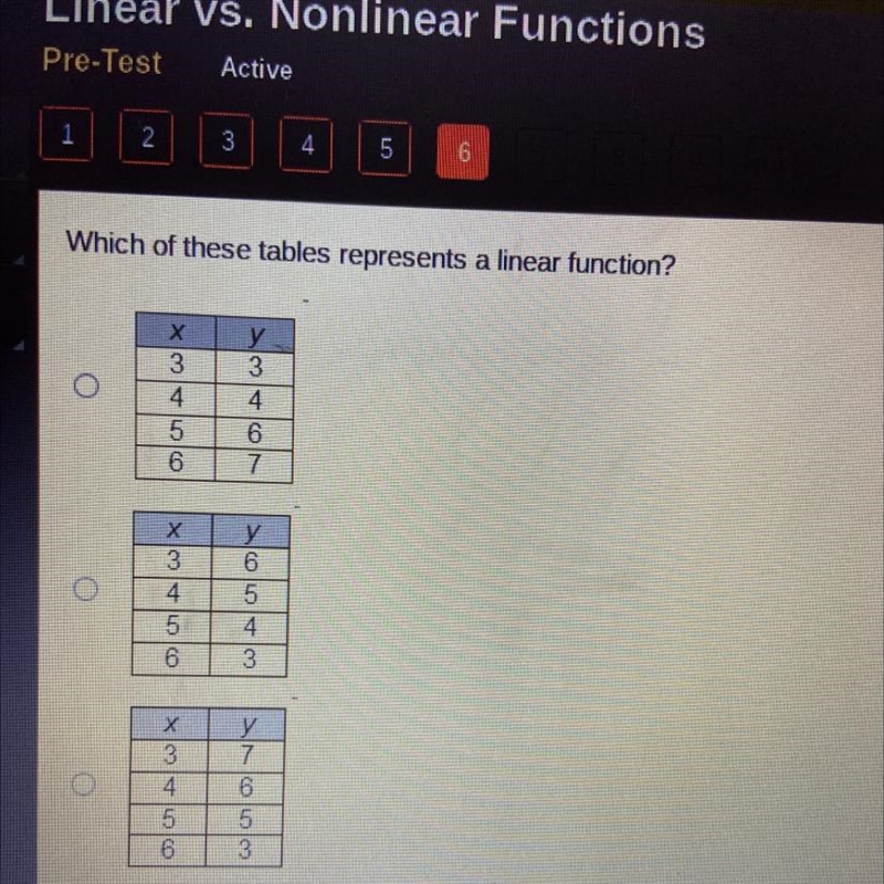 Which of these tables represents a linear function? please help!-example-1