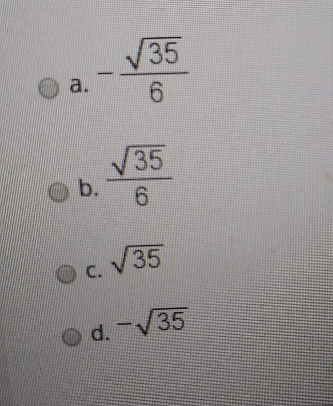 Find the exact value of cot(θ) for an angle θ with sin(θ) = -1/6 and with its terminal-example-1