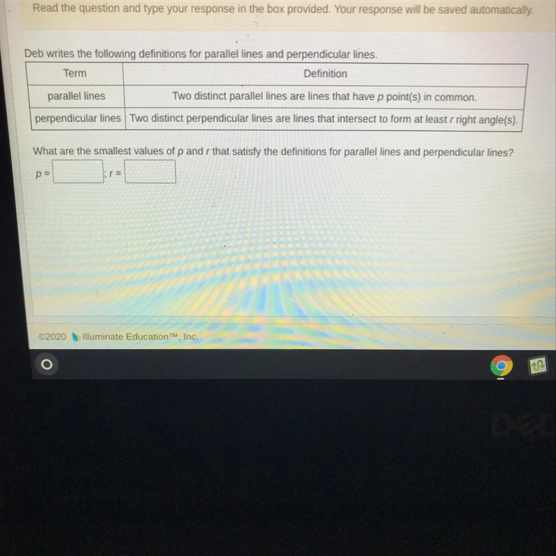 what are the smallest values of p and r that satisfy the definitions for parallel-example-1