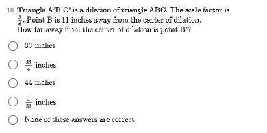 Triangle A' B' C' is a dilation of a triangle ABC. The scale factor is (3)/(4). Point-example-1