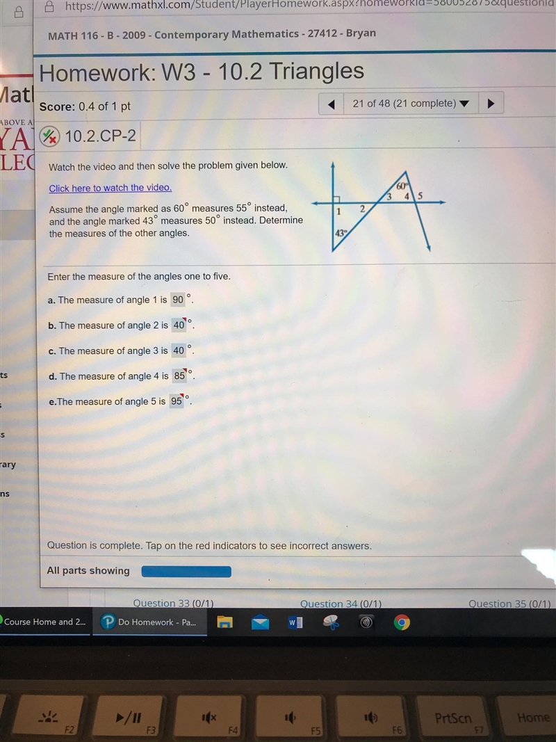 PLEASE ANSWER!!! Assume the angles marked as 60 degrees measure 55 degrees instead-example-1