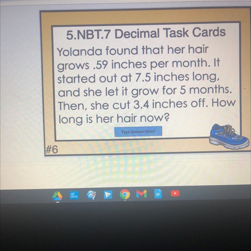 Yolanda found that her hair grows .59 inches per month. It started out at 7.5 inches-example-1