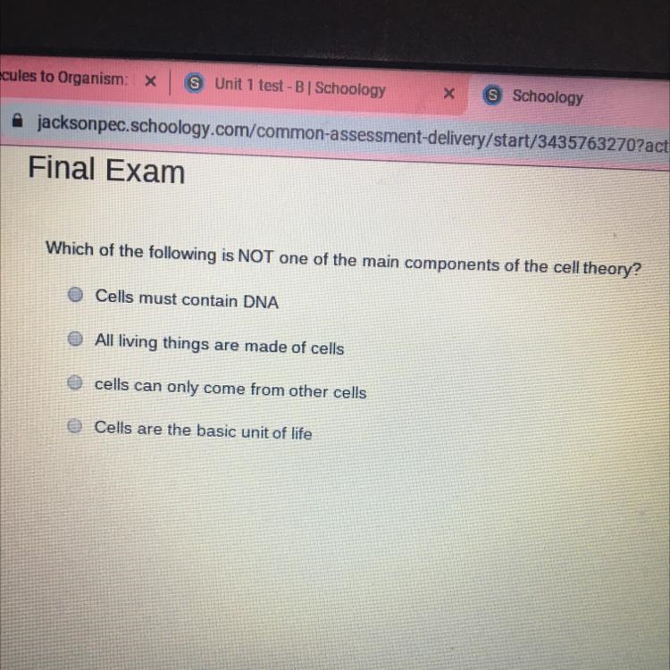 Which of the following is NOT one of the main components of the cell theory? 1.Cells-example-1