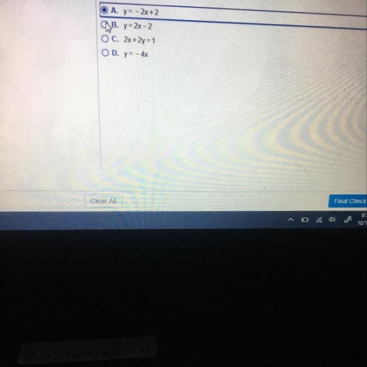 Choose the correct equation of the line Use the goes information to write the equation-example-1