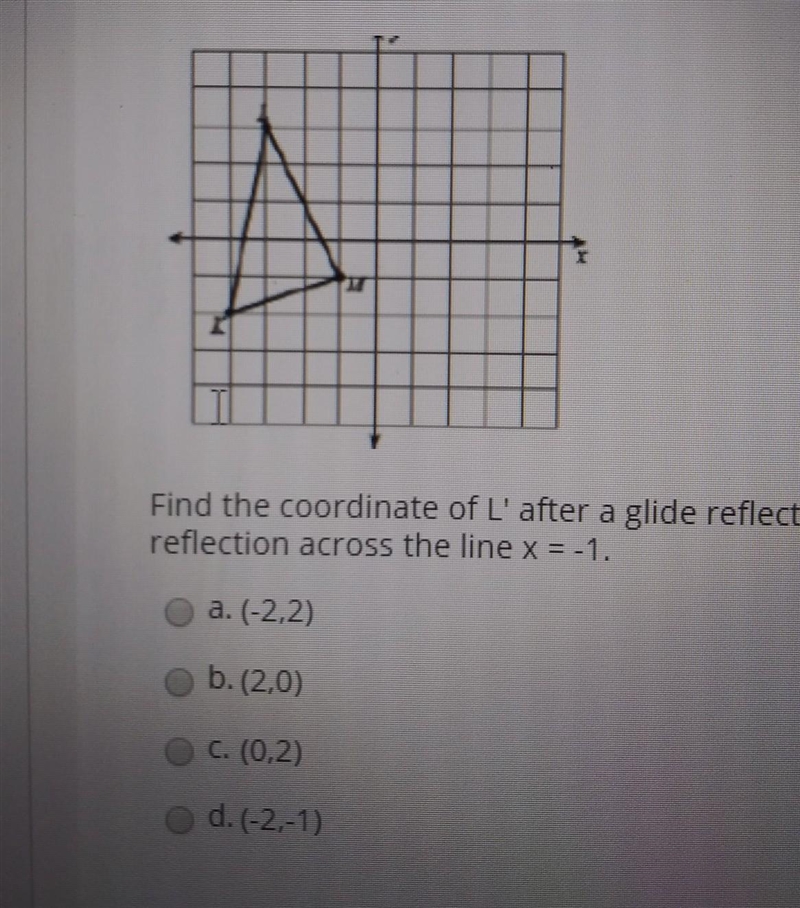 Find the coordinate of L' after a Glide reflection of the triangle: translation 3 units-example-1