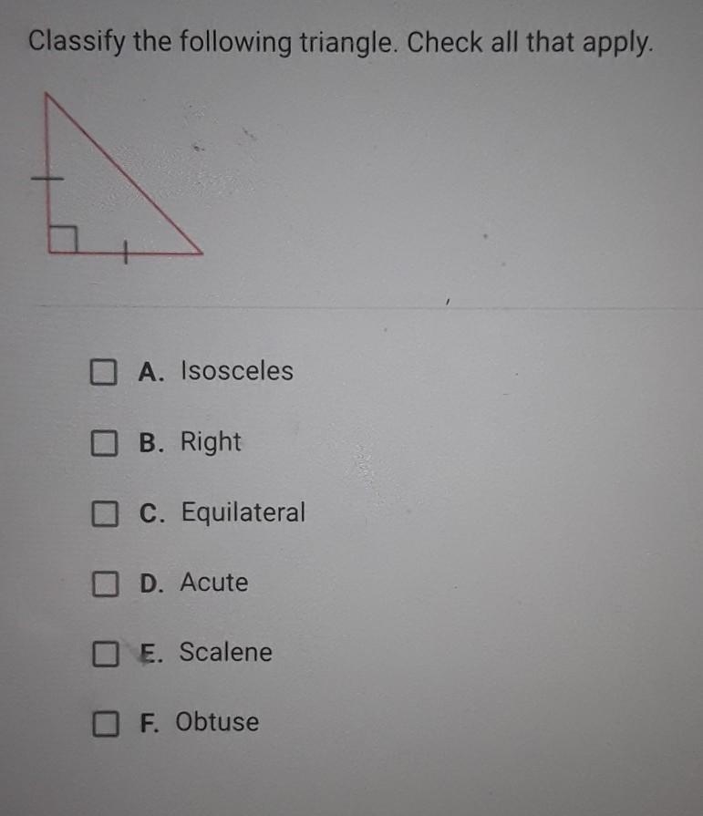 Classify the following triangle. check all that apply​-example-1