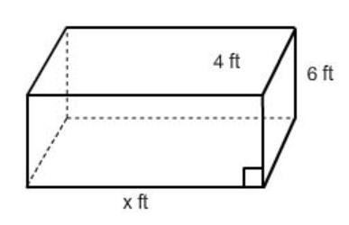 Find the value of x in the figure below if the volume is 432 ft3. A. x = 18 B. x = 36 C-example-1